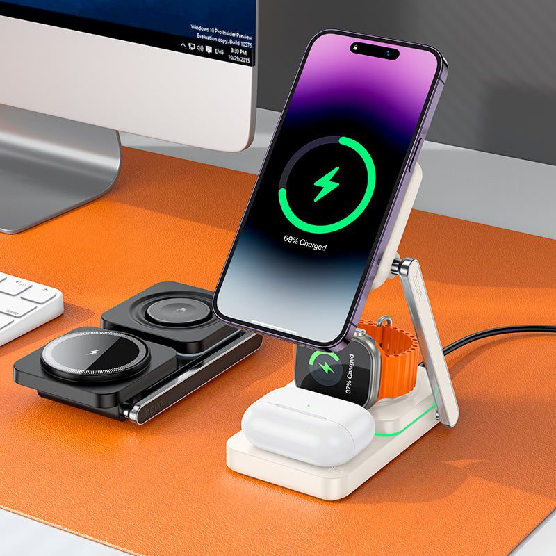 Hoco CQ10 Consuelo folding 3-in-1 wireless fast charger black