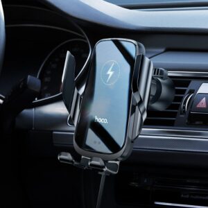 Hoco CA202 Plus Enlightener infrared induction wireless charging car holder(air outlet) black metal