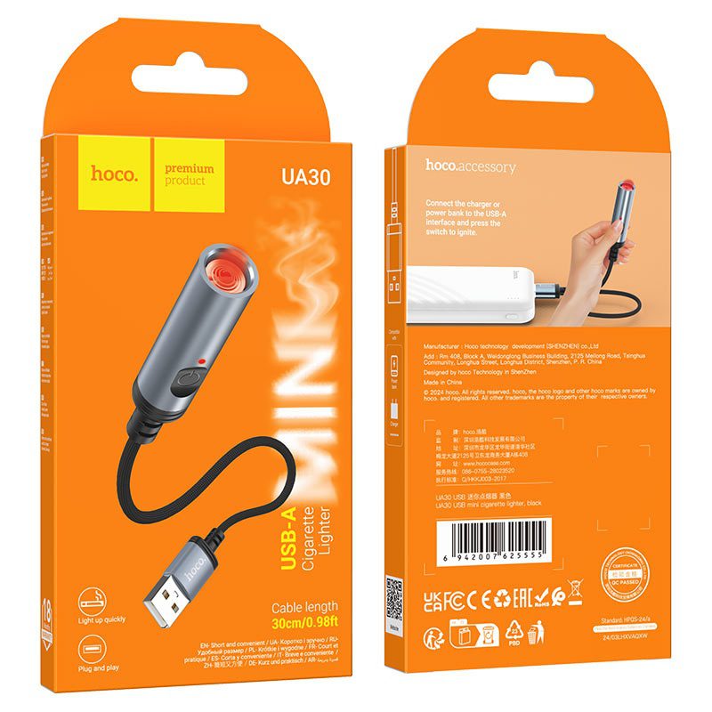 Hoco UA30 USB mini cigarette lighter black - imagine 4