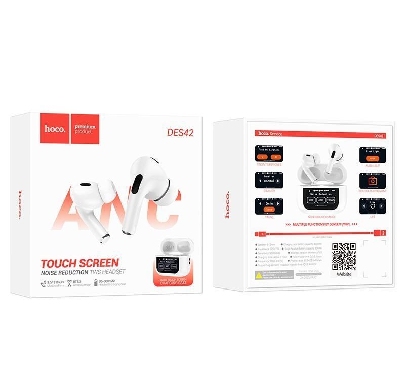 Hoco DES42 Cool touch smart display ANC noise reduction BT headset white - imagine 4