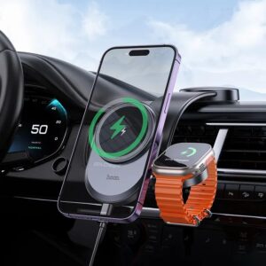 Hoco HW28 Excelso 2-in-1 wireless fast charging car holder(center console) black gray