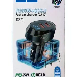 Hoco DZ21 River three-port(2A1C) car charger with digital display transparent black