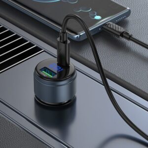Hoco Z57B Glorious 63W dual-port digital display PD45W+QC3.0 car charger metal gray
