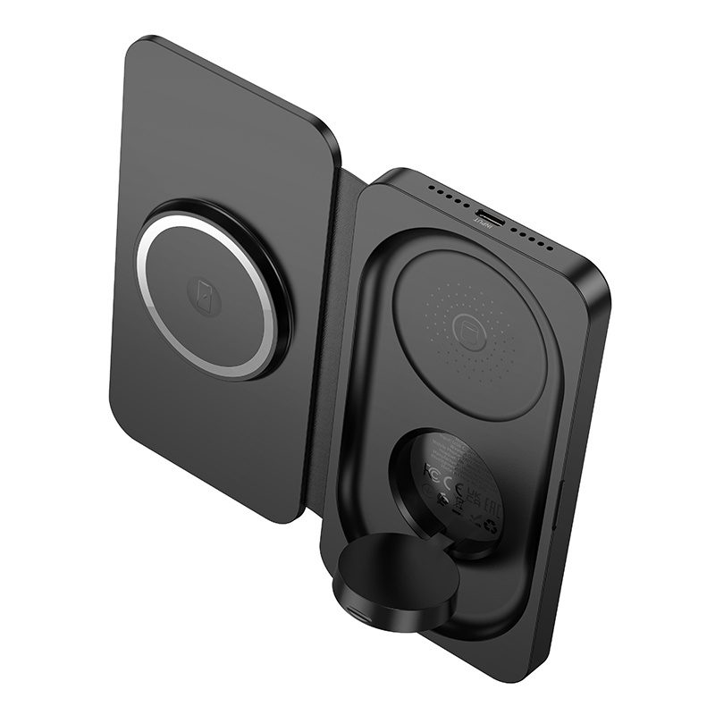 Hoco CQ13 Triumph 3-in-1 travel folding wireless fast charger black - imagine 3