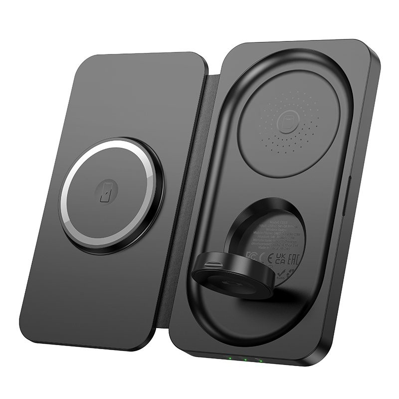 Hoco CQ13 Triumph 3-in-1 travel folding wireless fast charger black - imagine 4