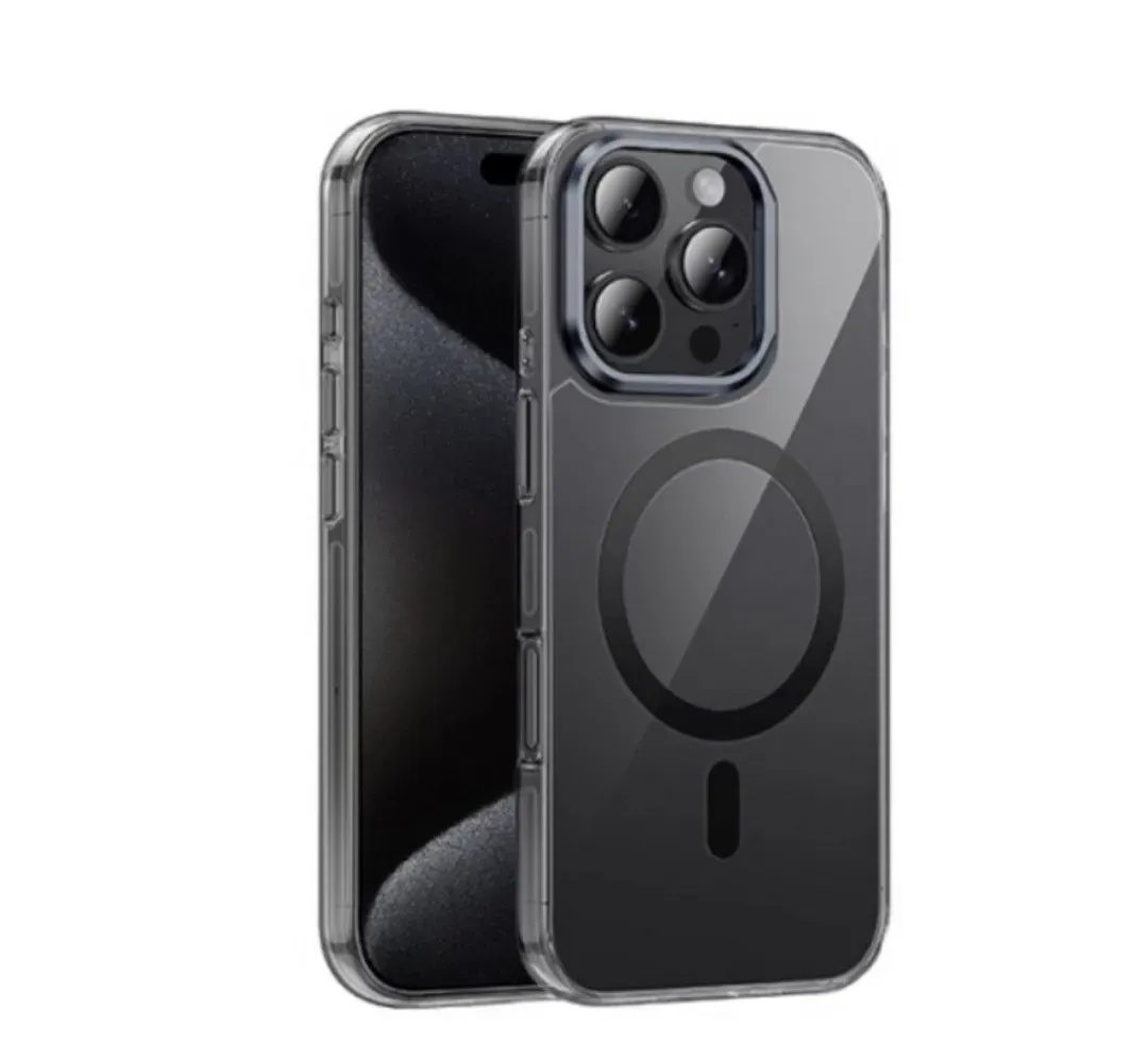 Hoco Invisible magnetic protective case with holder iP16 Pro Max(AS9) transparent black - imagine 2