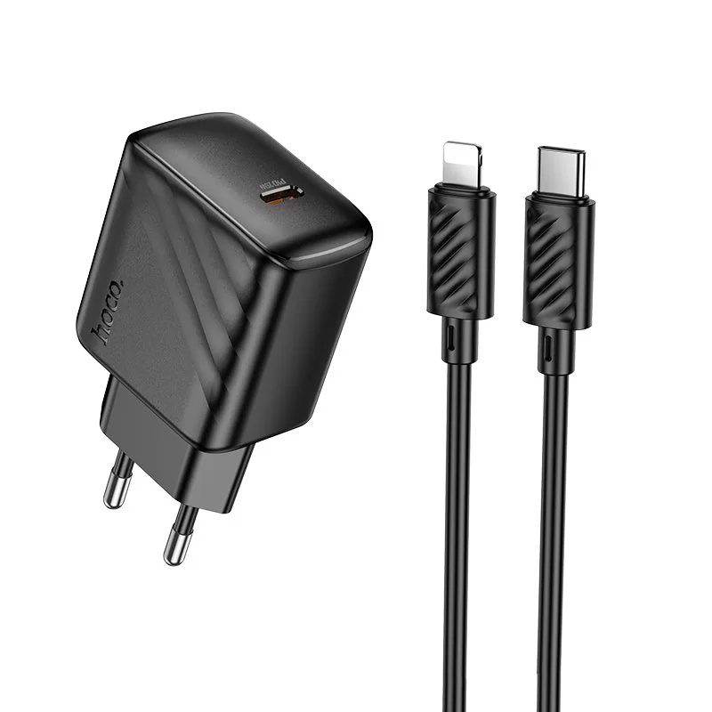 Hoco CS24A Puerto single-port PD25W charger set(C to iP)(EU) black - imagine 2