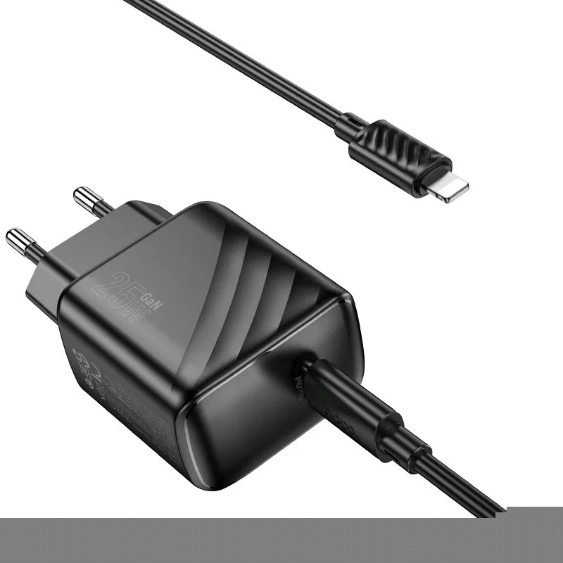 Hoco CS24A Puerto single-port PD25W charger set(C to iP)(EU) black - imagine 3