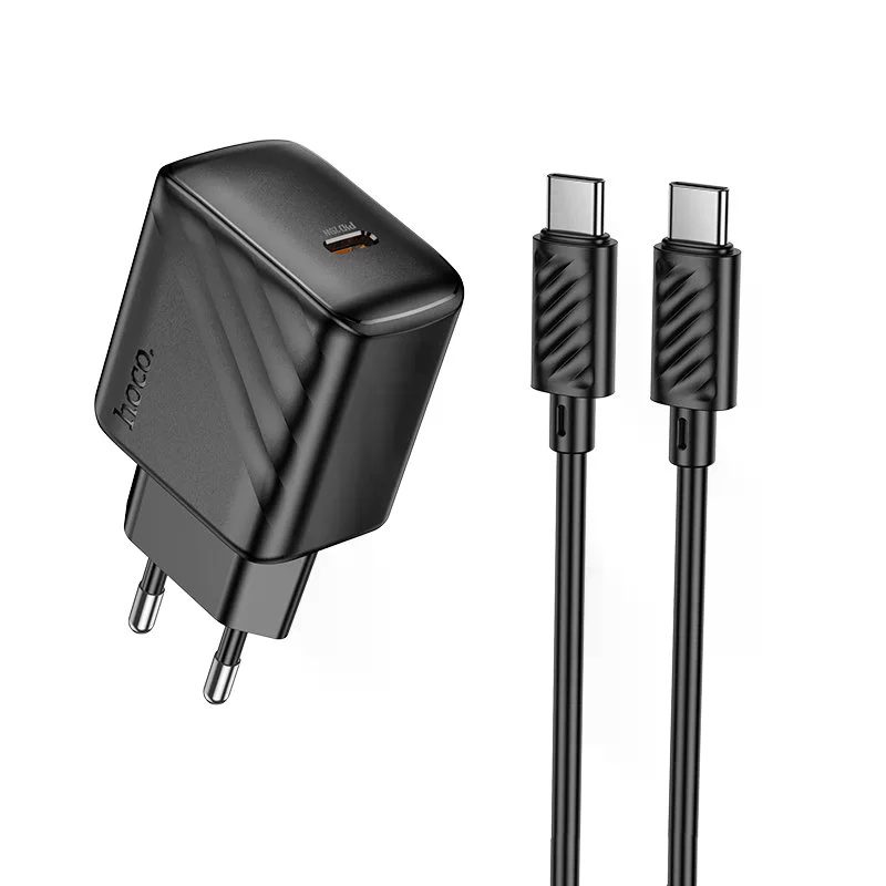 Hoco CS24A Puerto single-port PD25W charger set(C to iP)(EU) black - imagine 4