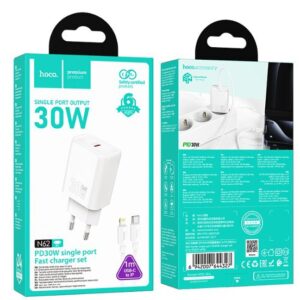 Hoco N62 Gentle single port PD30W charger set(C to iP)(EU) white
