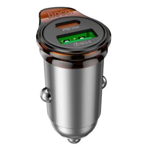 Hoco NZ16A Rigorous 43W dual port PD25W+QC3.0 car charger metal grey