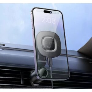 Hoco HW30 Crown magnetic wireless charging car holder(air outlet) black metal gray