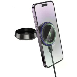 Hoco HW33 Metal ring magnetic wireless fast charging car holder(center console) metal grey