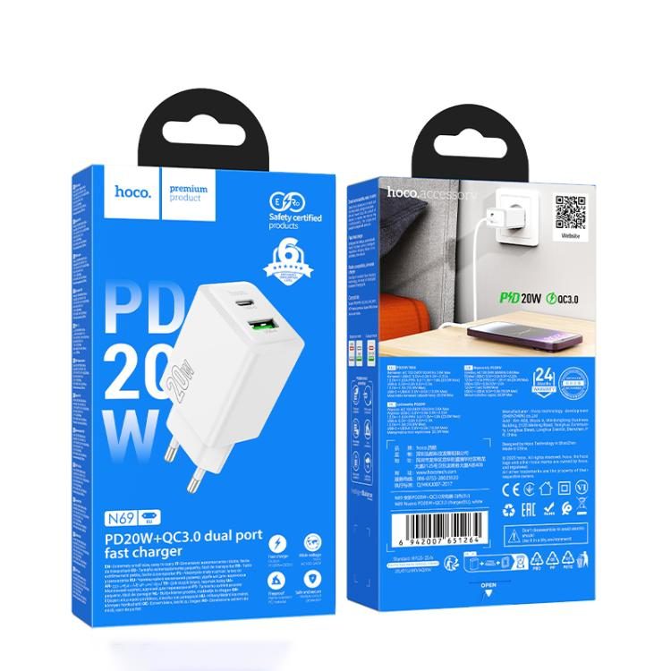 Hoco N69 Nuevo PD20W+QC3.0 charger(EU) white - imagine 3