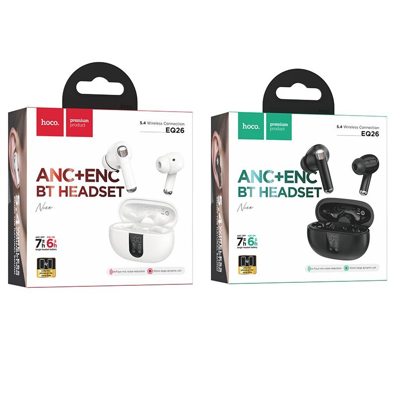 Hoco EQ26 Nice true wireless ANC+ENC BT headset white - imagine 3