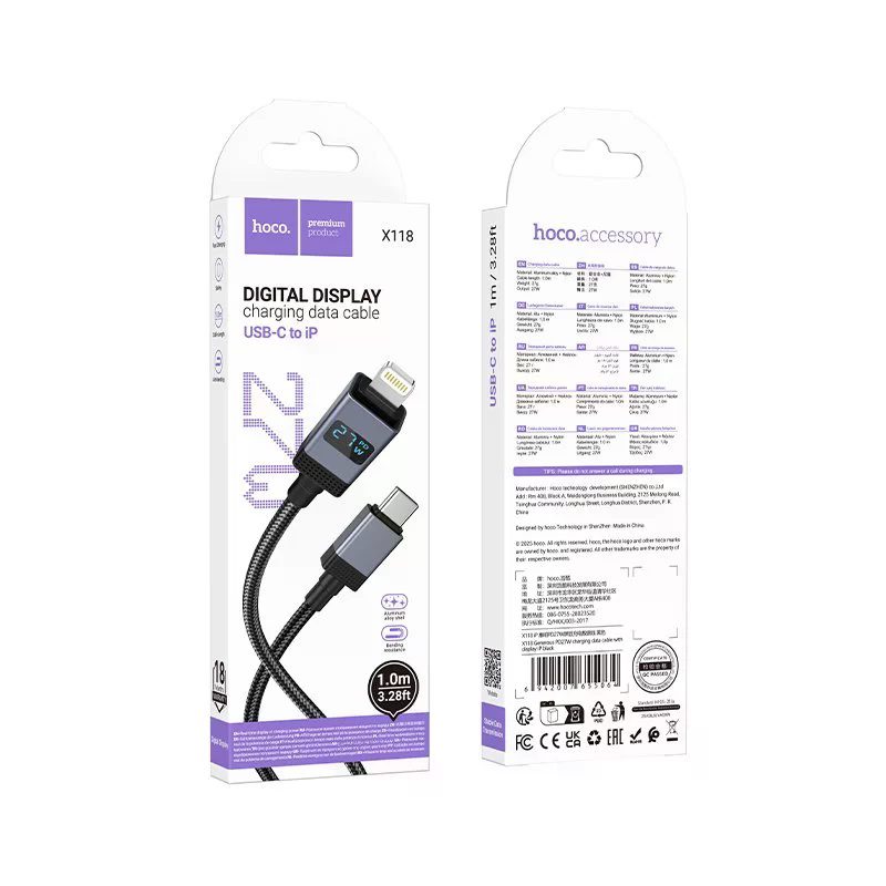 Hoco X118 Generous PD27W charging data cable with display iP black - imagine 3