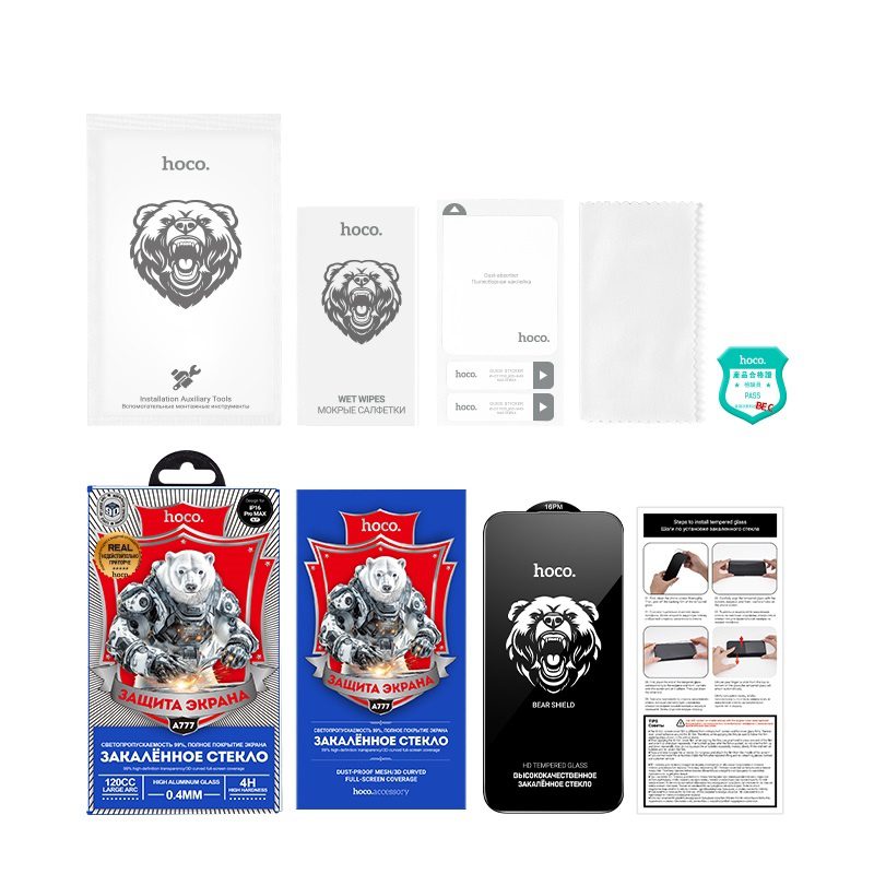 Hoco Bear Shield full screen HD tempered glass iP16 Pro Max(A777) black - imagine 7