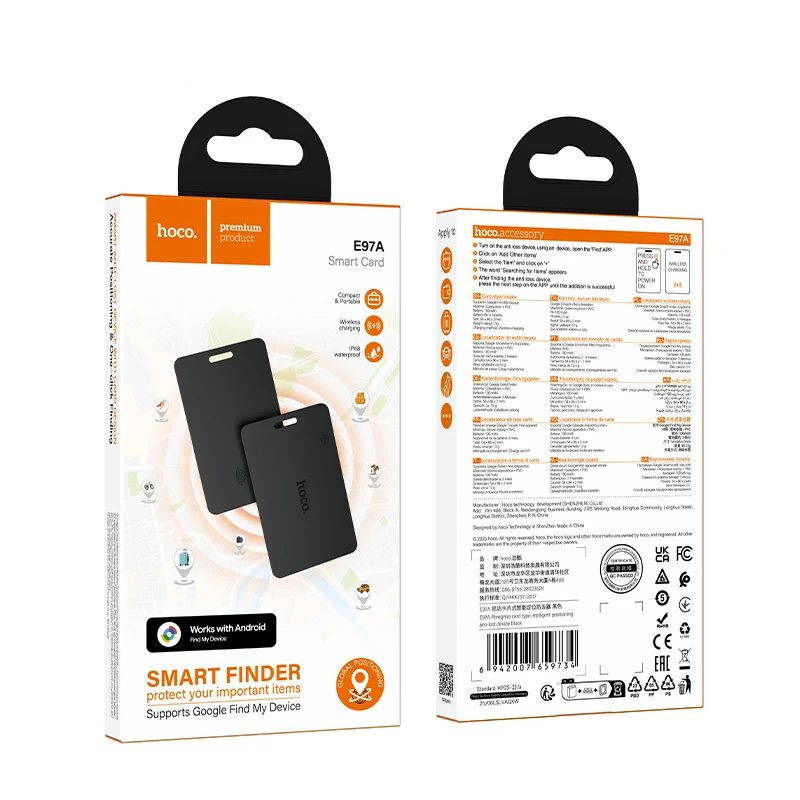 Hoco E97A Peregrino GOOG card type anti-lost device black - imagine 3