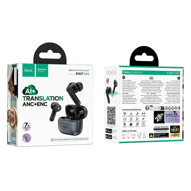 Hoco EQ27 Fun ANC+ENC smart AI translation headset(App) metal gray - imagine 3