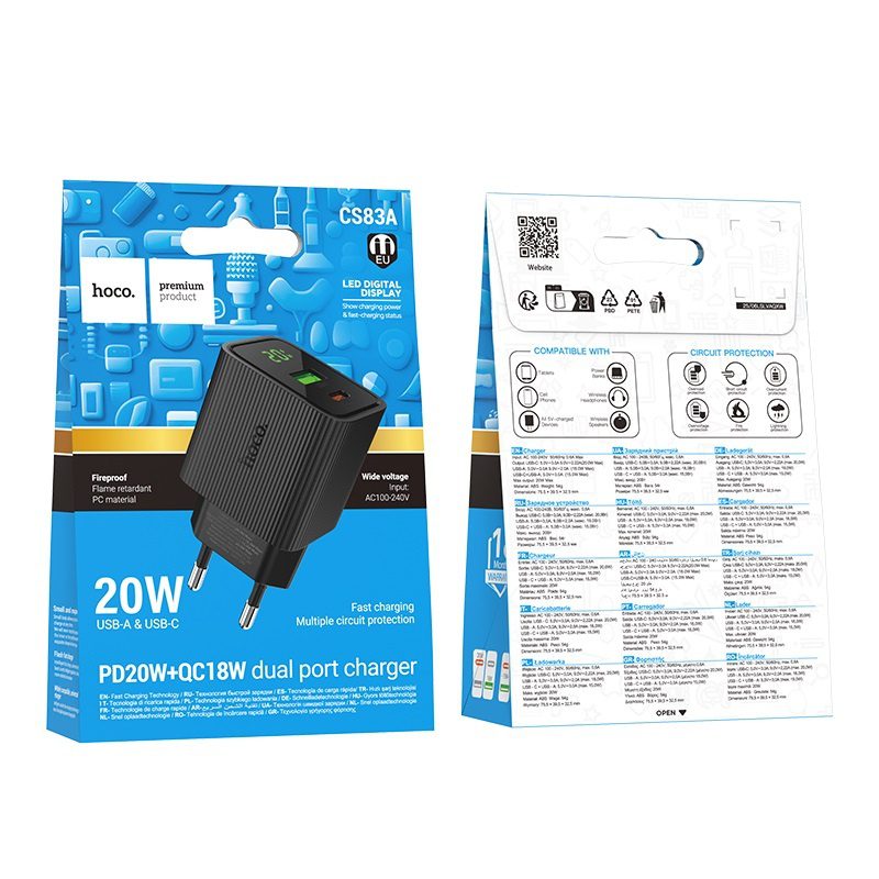 Hoco CS83A Excellent PD20W+QC3.0 charger with digital display(EU) black - imagine 2