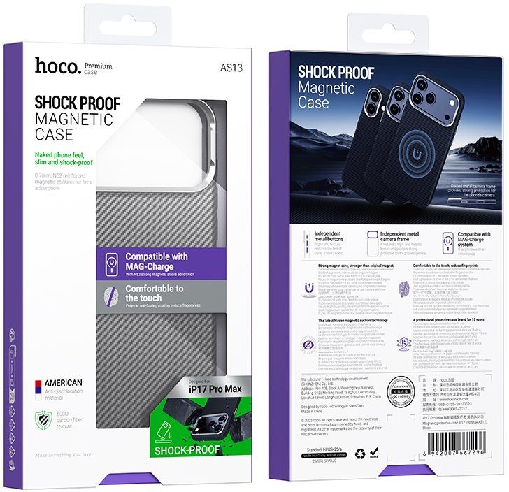 Hoco Magnetic protective case iP17 Pro(AS13) black - imagine 3