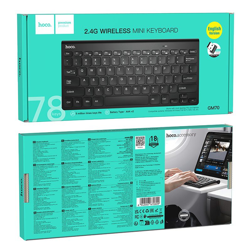 Hoco GM70 Dragon 2.4G wireless mini keyboard(russian version) black - imagine 2