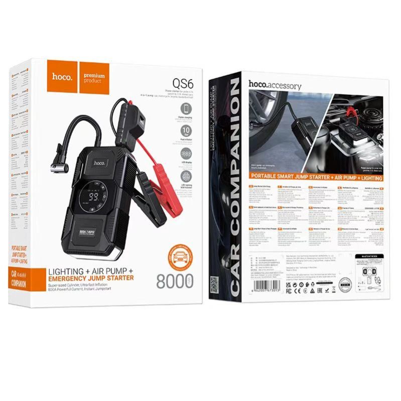 Hoco QS6 Clever Intelligent air pump+emergency start-up power bank(8000mAh) black - imagine 2