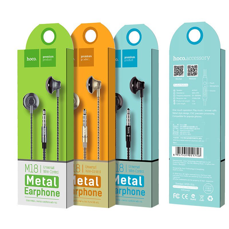 Hoco M18 Goss metal universal earphone with mic tarnish - imagine 3