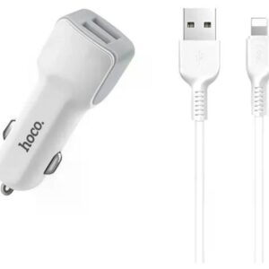 Hoco Z23 grand style dual-port car charger set with lightning cable white
