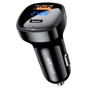 ACEFAST B4 digital display 66W(USB-C+USB-A) dual port car charger,black