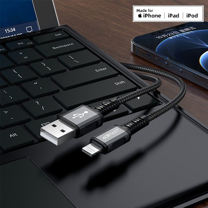 ACEFAST C1-02 USB-A to Lightning aluminum alloy charging data cable,black - imagine 2