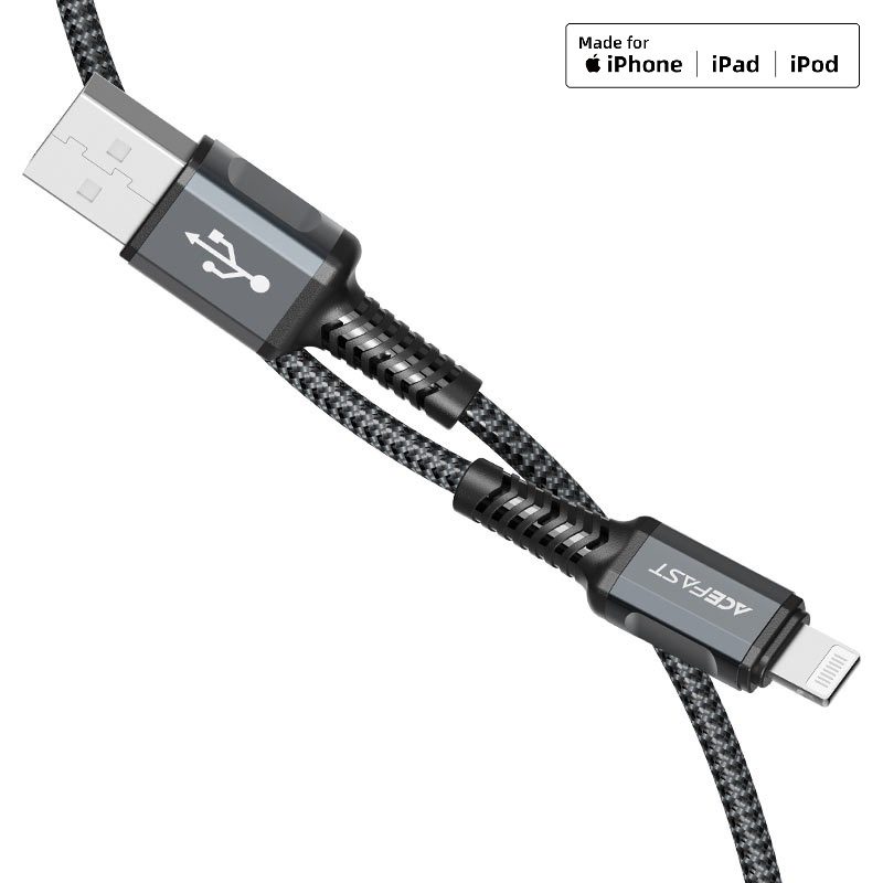 ACEFAST C1-02 USB-A to Lightning aluminum alloy charging data cable,black - imagine 3