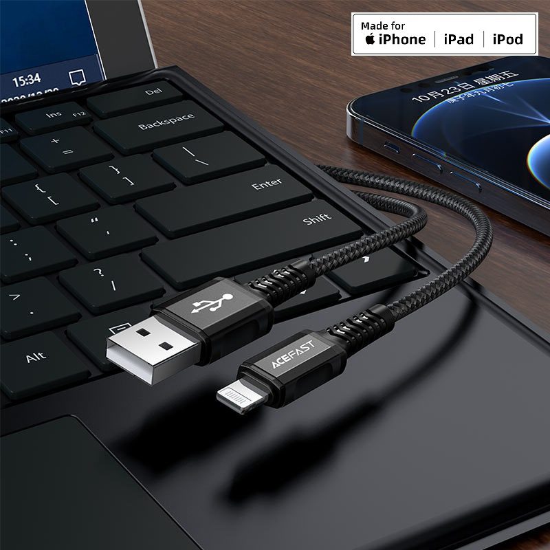 ACEFAST C1-02 USB-A to Lightning aluminum alloy charging data cable,black - imagine 6