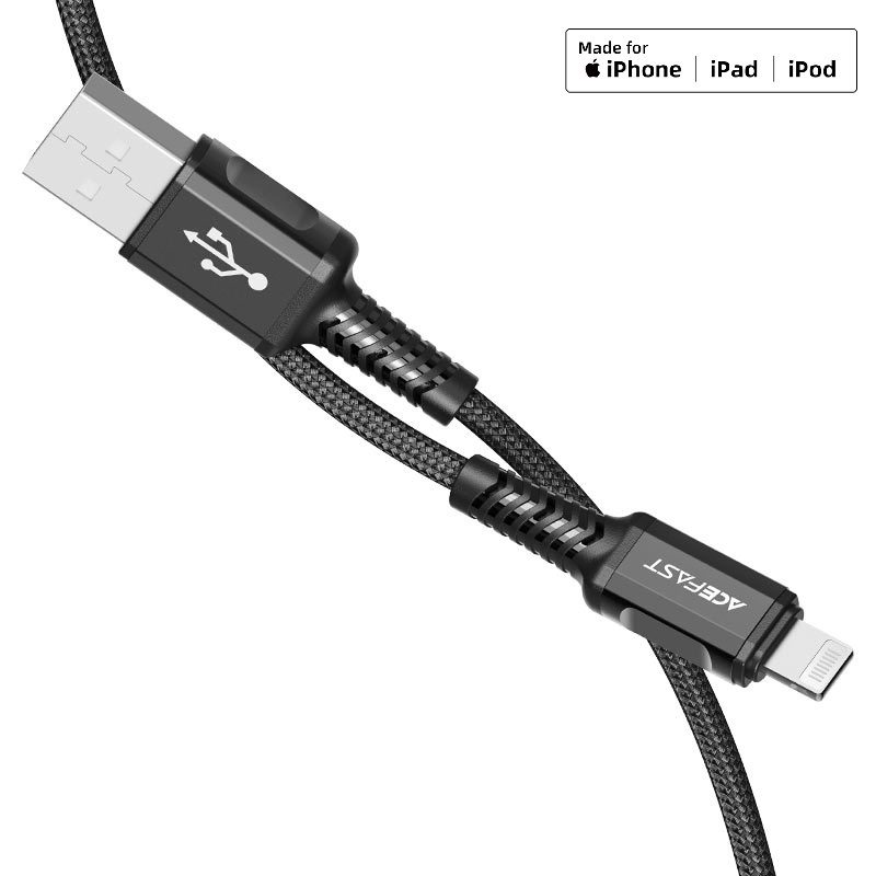 ACEFAST C1-02 USB-A to Lightning aluminum alloy charging data cable,black