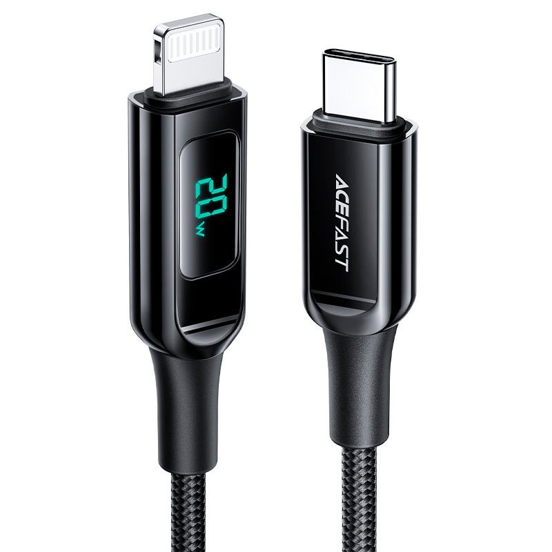 ACEFAST C6-01 USB-C to Lightning zinc alloy digital display braided charging data cable, black - imagine 4