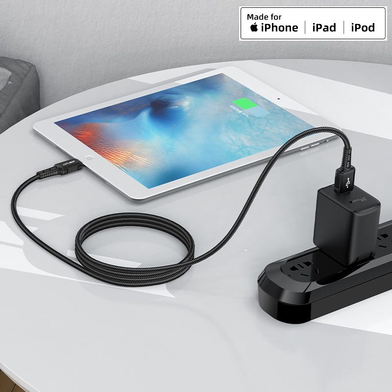 ACEFAST C4-02 USB-A to Lightning aluminum alloy charging data cable, (1.8m) black - imagine 2
