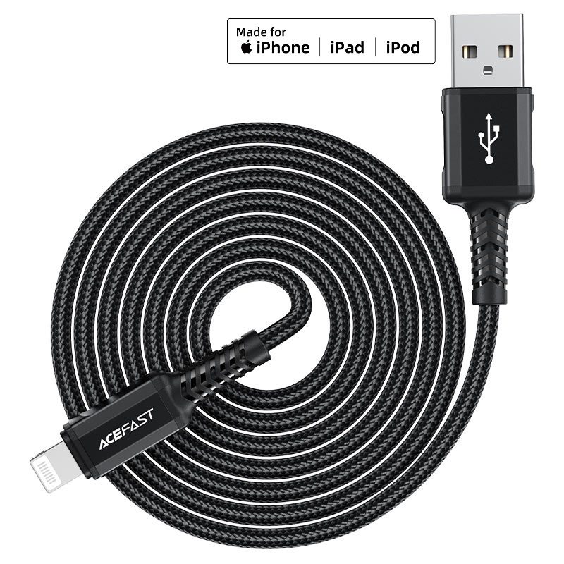 ACEFAST C4-02 USB-A to Lightning aluminum alloy charging data cable, (1.8m) black - imagine 3