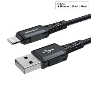 ACEFAST C4-02 USB-A to Lightning aluminum alloy charging data cable, (1.8m) black