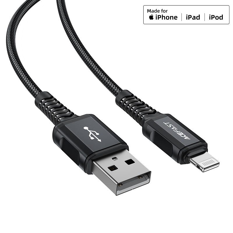 ACEFAST C4-02 USB-A to Lightning aluminum alloy charging data cable, (1.8m) black - imagine 6