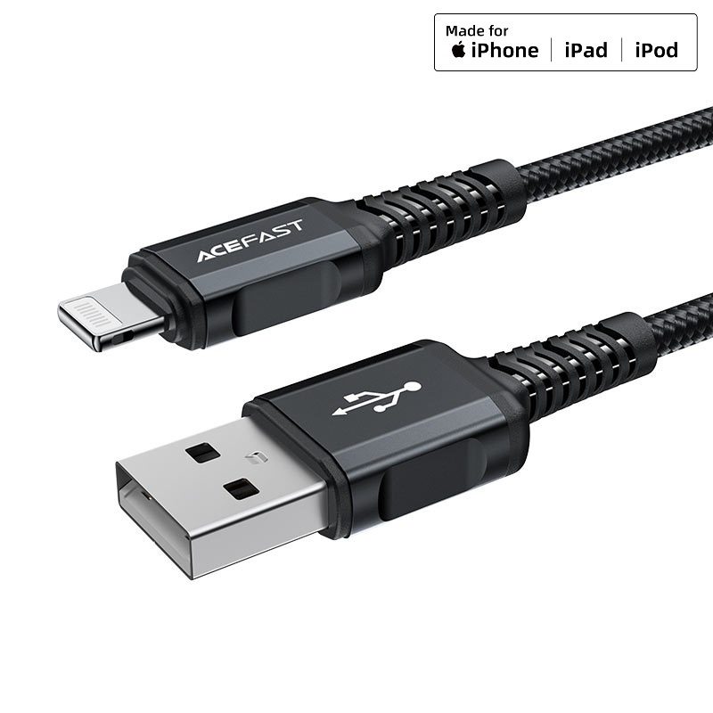 ACEFAST C4-02 USB-A to Lightning aluminum alloy charging data cable, (1.8m) black