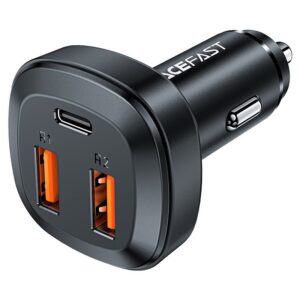 ACEFAST B9 66W(2USB-A+USB-C) three port metal car charger,black