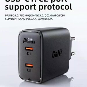 ACEFAST A49 PD35W GaN (USB-C+USB-C) dual port charger,black (EU)