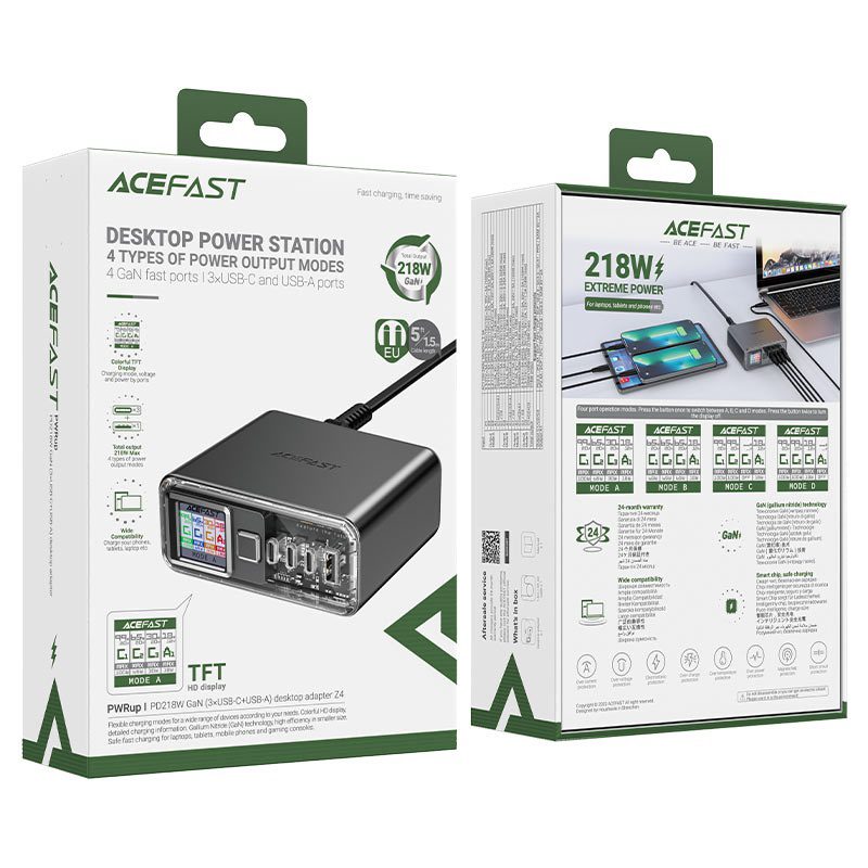 ACEFAST Z4 PD218W GaN (3*USB-C+USB-A) desktop charging adapter,space gray (EU) - imagine 4