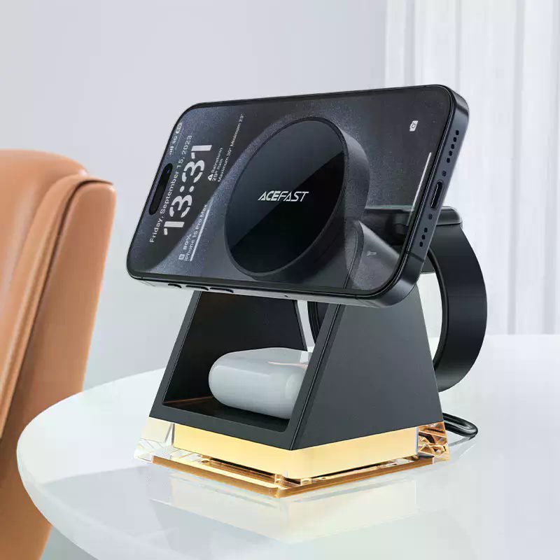 ACEFAST E17 desktop 3-in-1 wireless charging holder,black - imagine 2