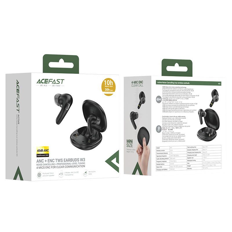 AceFast W3 active noise cancelling true wireless earbuds black - imagine 2