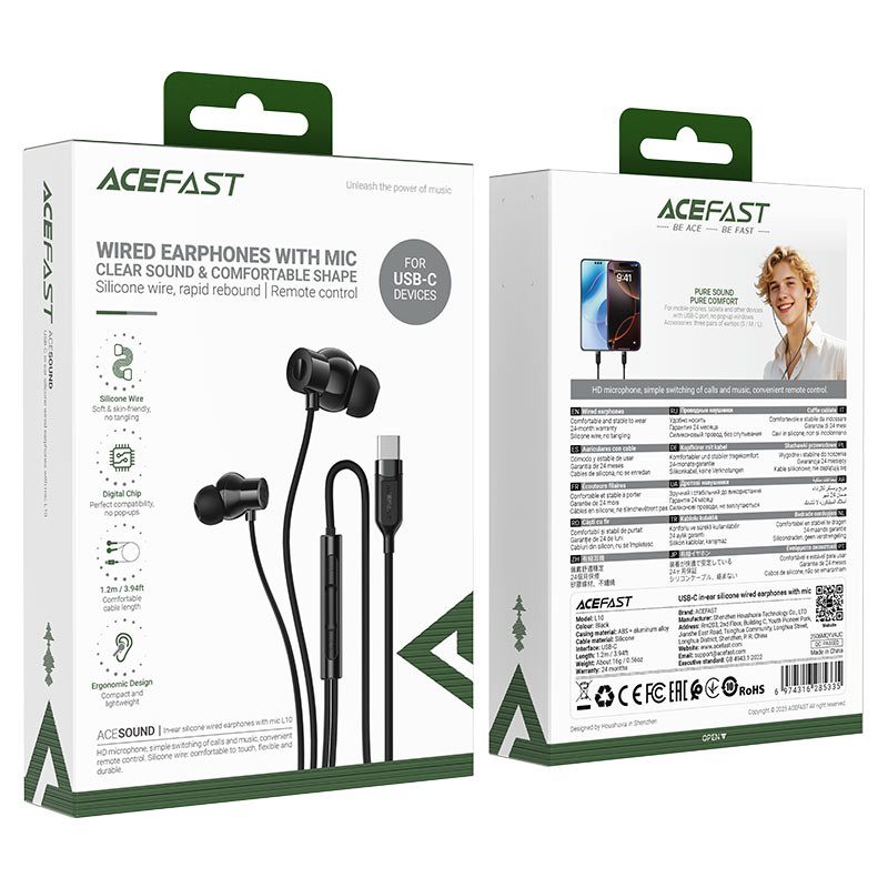 AceFast L10 USB-C in-ear silicone wired earphones with mic black - imagine 2