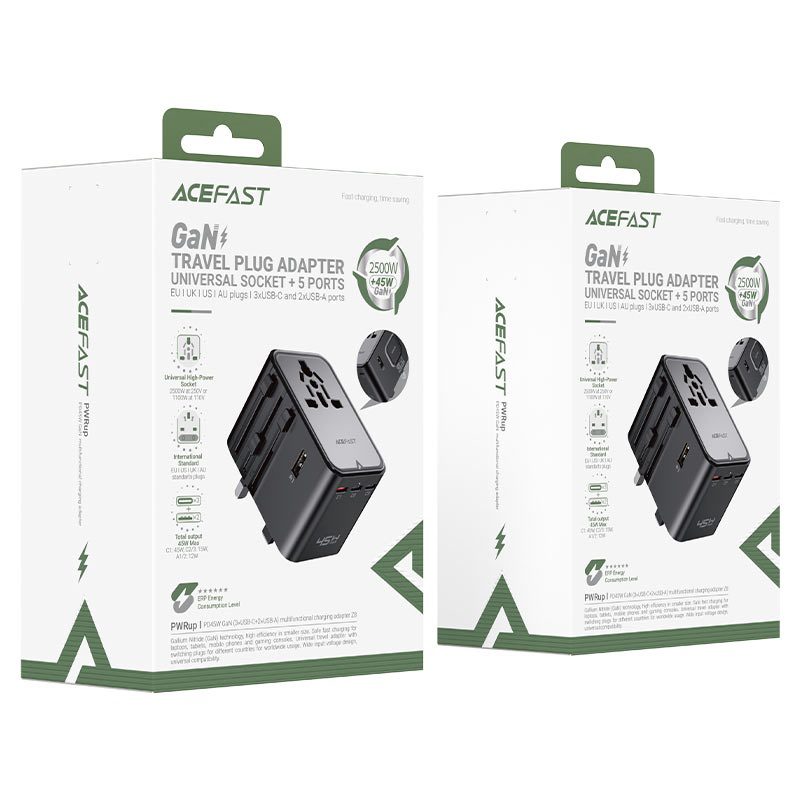 AceFast Z8 PD45W GaN (3*USB-C+2*USB-A) multifunctional charging adapter black - imagine 2