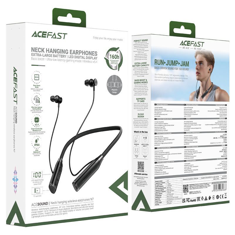 AceFast N7 neck hanging wireless earphones black - imagine 2
