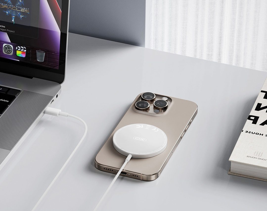 XO CX037 iPhone Magnetic Metal 15W 3-in-1 Wireless Charger 1.2M (With Iron Piece) black - imagine 2