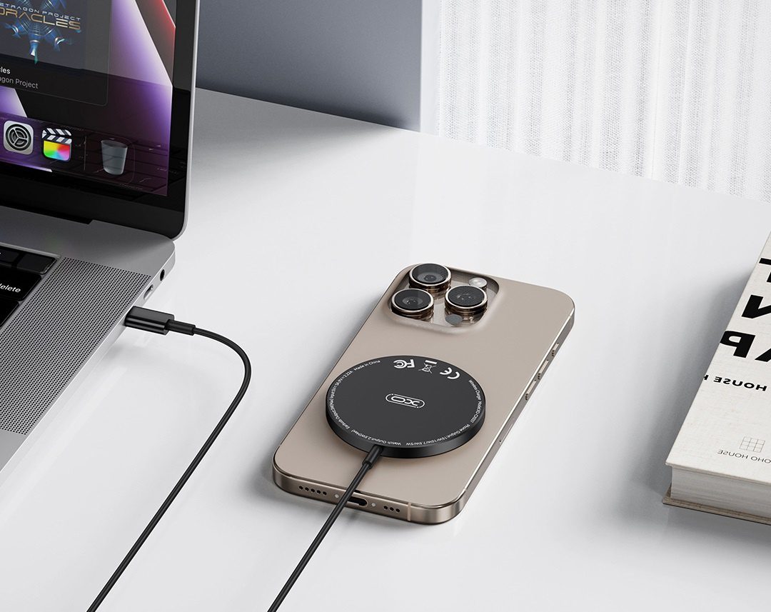 XO CX037 iPhone Magnetic Metal 15W 3-in-1 Wireless Charger 1.2M (With Iron Piece) black